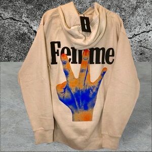 •NWT• Homme+Femme Twisted Fingers Hoodie CREAM with Blue/Orange INFRARED • LARGE
